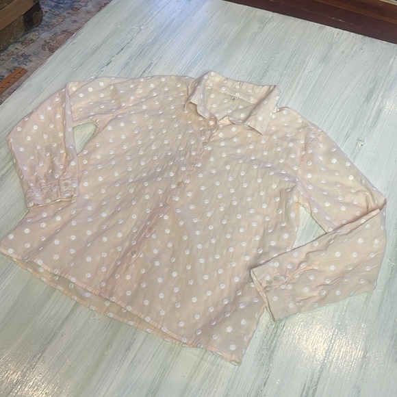💚5 for $25 Copper Key Pastel Peach Sheer Textured Polka Dot Button Down Top XL - Picture 2 of 9